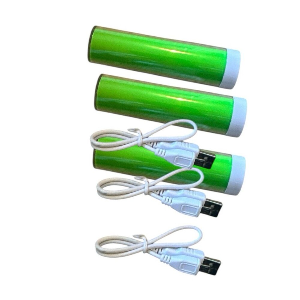 Lot of 3 Power Banks Small Size Green w/ Charging Cables 2200 mAh Model CPP-3699